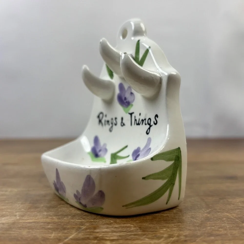 Vintage Rings & Things Ceramic Wall Mounted Ring Holder Floral Trinket cottage